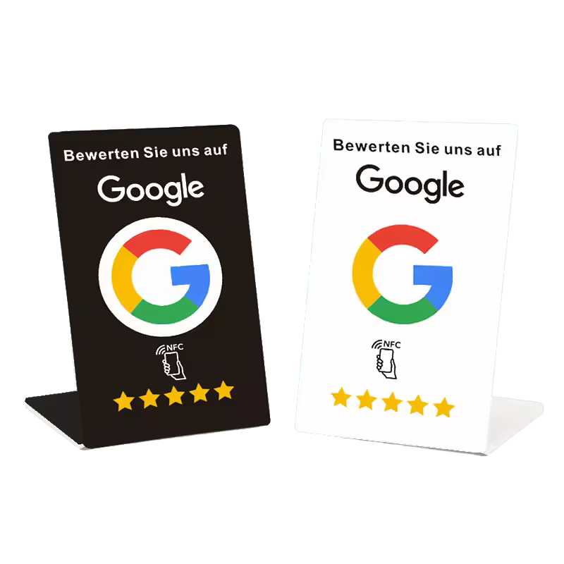 Freistehender NFC-Aufsteller mit Google-Bewertungslogo