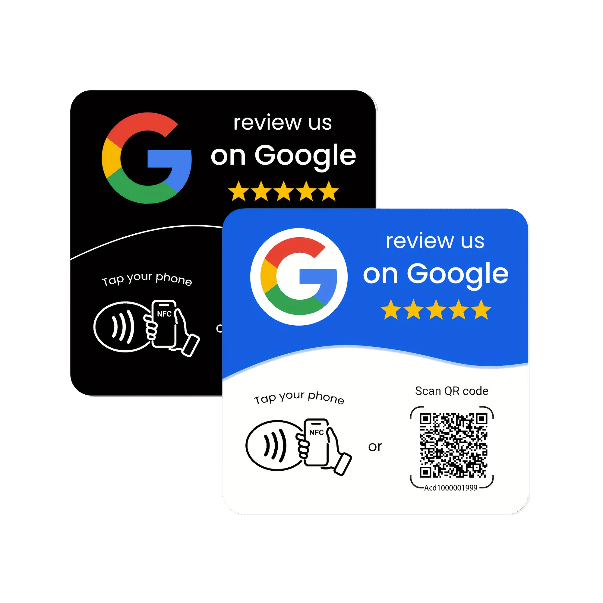 NFC-Tafel mit Google-Bewertungslogo in Schwarz und Blau